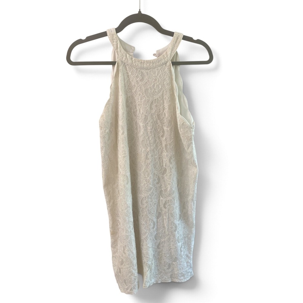 Monteau Los Angeles White Floral Lace Halter Shift Mini Dress Womens Medium